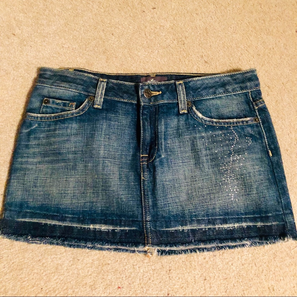 Nollie Distressed Rhinestone Denim Mini Skirt ๐